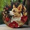 2d Flat 20*20cm, Pembroke Welsh Corgi Round Wooden Sign Spring Wreath Decor, Perfect Easter Gift for Apartment