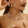 Fashion Elegant Pearl Necklace Leaf Rhinestone Colorful Pearl Necklace Women Jewelry Dangle Earrings Necklace Earrings Set Party