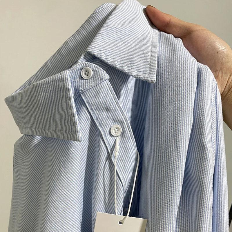 Универсальная женская рубашка с длинным рукавом в синюю полоску для многослойного ношения весной и осенью