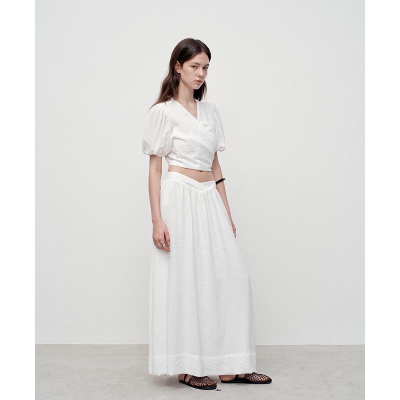 Юбка Sweet Song из хлопка и льна с высокой талией и драпировкой - женская летняя юбка во французском стиле