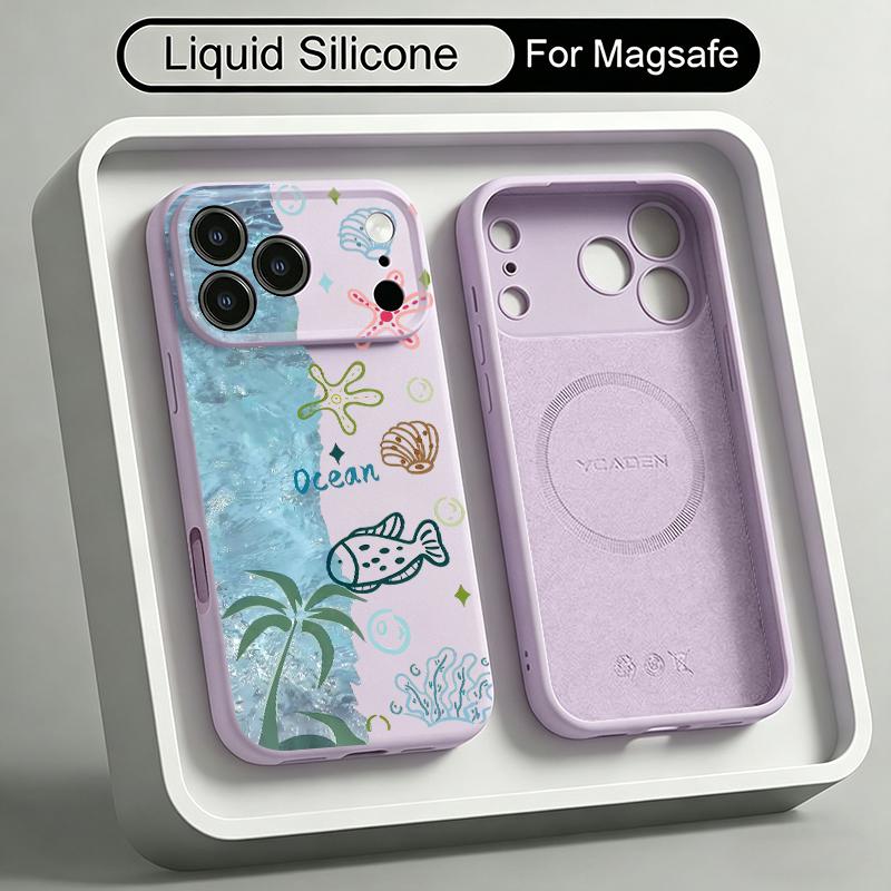 Чехол с принтом 'Акула и Морская Рыба' Для iPhone 17 Pro Max Магнитный Для Magsafe Чехол из Жидкого Силикона Для iPhone 16 15 14 13 Pro Max