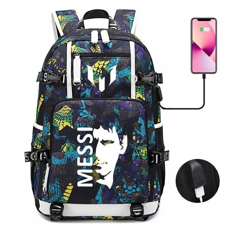 Glow-in-the-Dark Soccer Backpack Teens Large Capacity Laptop Bag With Padded Straps Oxford Fabric Trendy Patchwork Design