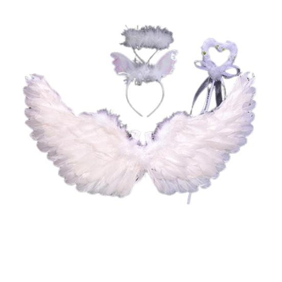 Набор крыльев для косплея: крылья ангела с перьями и повязкой на голову, волшебная палочка, костюм ангела на Хэллоуин для ролевой игры