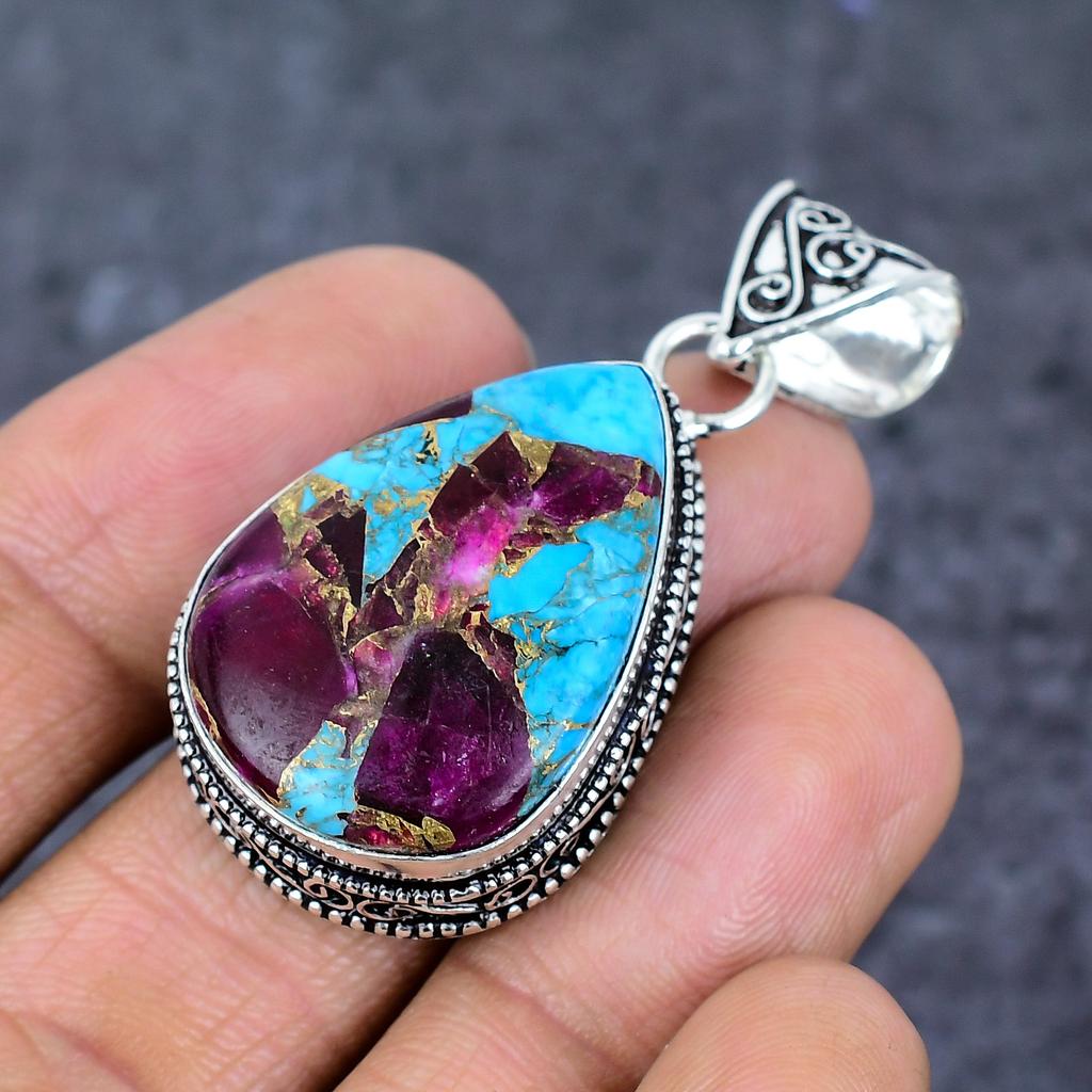 Натуральный Сахарная Вата Драгоценный Камень 925 Пробы Серебро Ювелирное Изделие Кулон 2.01" ET-4784