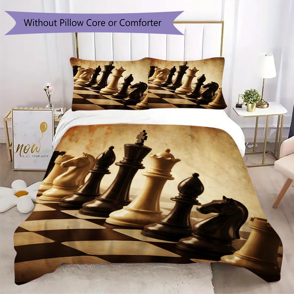 Chess Pattern Bedding uilt Set uilt Cover Pillowcase Home Decoration Birthday Gift (1 * duvet cover + 2 * pillowcase without core)