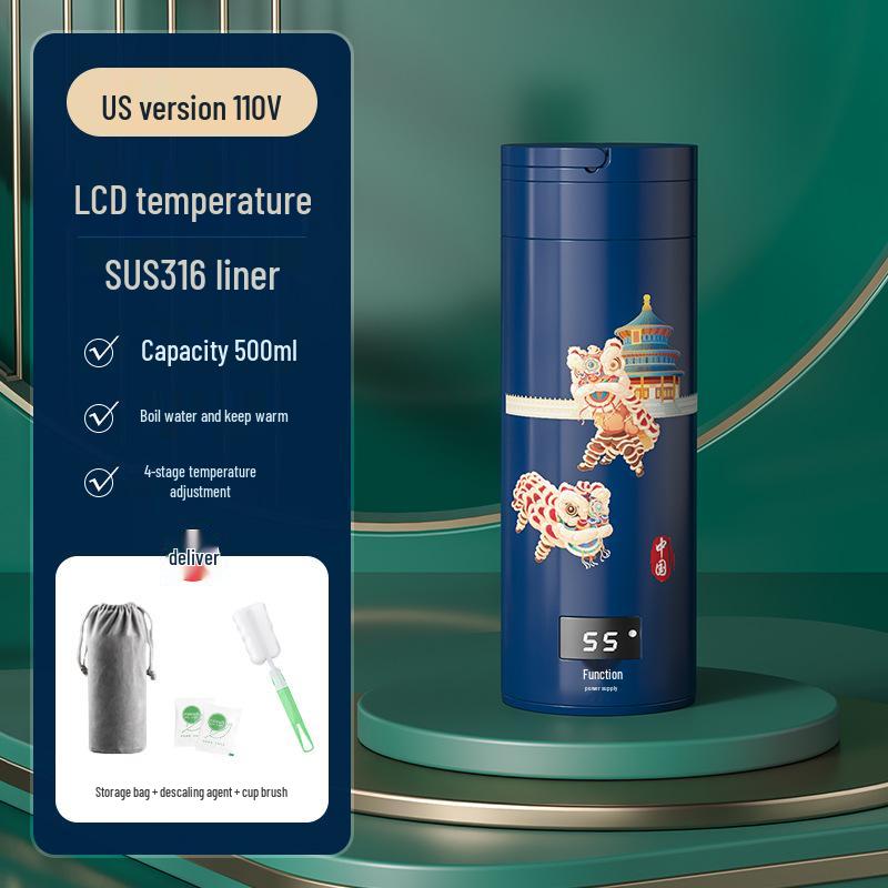 110 В США Портативный дорожный чайник с контролем температуры, Маленькая электрическая чашка для нагрева воды, Отображение в градусах Фаренгейта