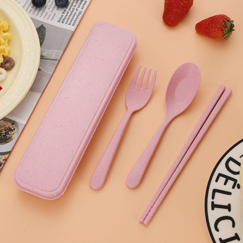 Простота Ложка Пластик Пшеничная солома Посуда Новый Набор вилок и палочек для еды