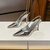 New with Skirt Pointed Toe Stiletto High Heels Femininity Socialite Silver Sandals High-end Women's Shoes
