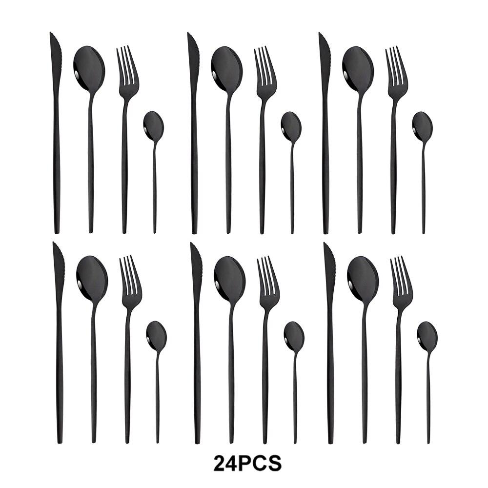 Набор посуды из нержавеющей стали, кухонный набор, 24 шт., черное золото, нож, вилка, ложка, роскошный набор посуды, ужин, свадьба, зеркало, столовые приборы