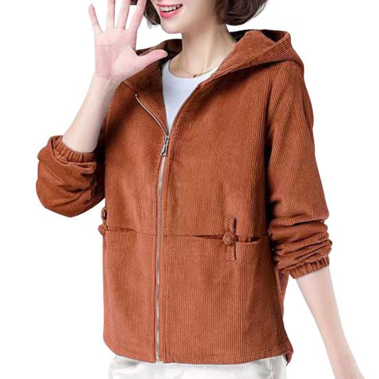 Женская куртка с капюшоном, свободная короткая куртка, повседневная толстовка с капюшоном на молнии, ветрозащитная однослойная вельветовая куртка