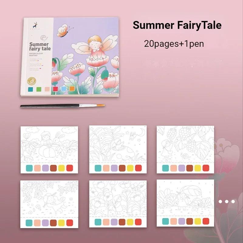 20 Листов Креативная Книга для Акварельной Живописи для Детей Сказка Животные Цветы Гуашь Граффити Рисование Картинка DIY Игрушка