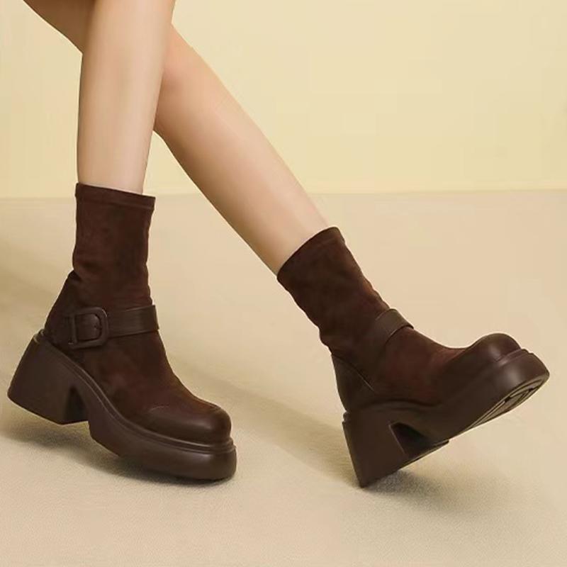 Мода Rimocy 2024 Зима Новые однотонные ботильоны Тренд Металлическая пряжка Массивная платформа Готические ботинки Женщина Толстая подошва Женские короткие ботинки