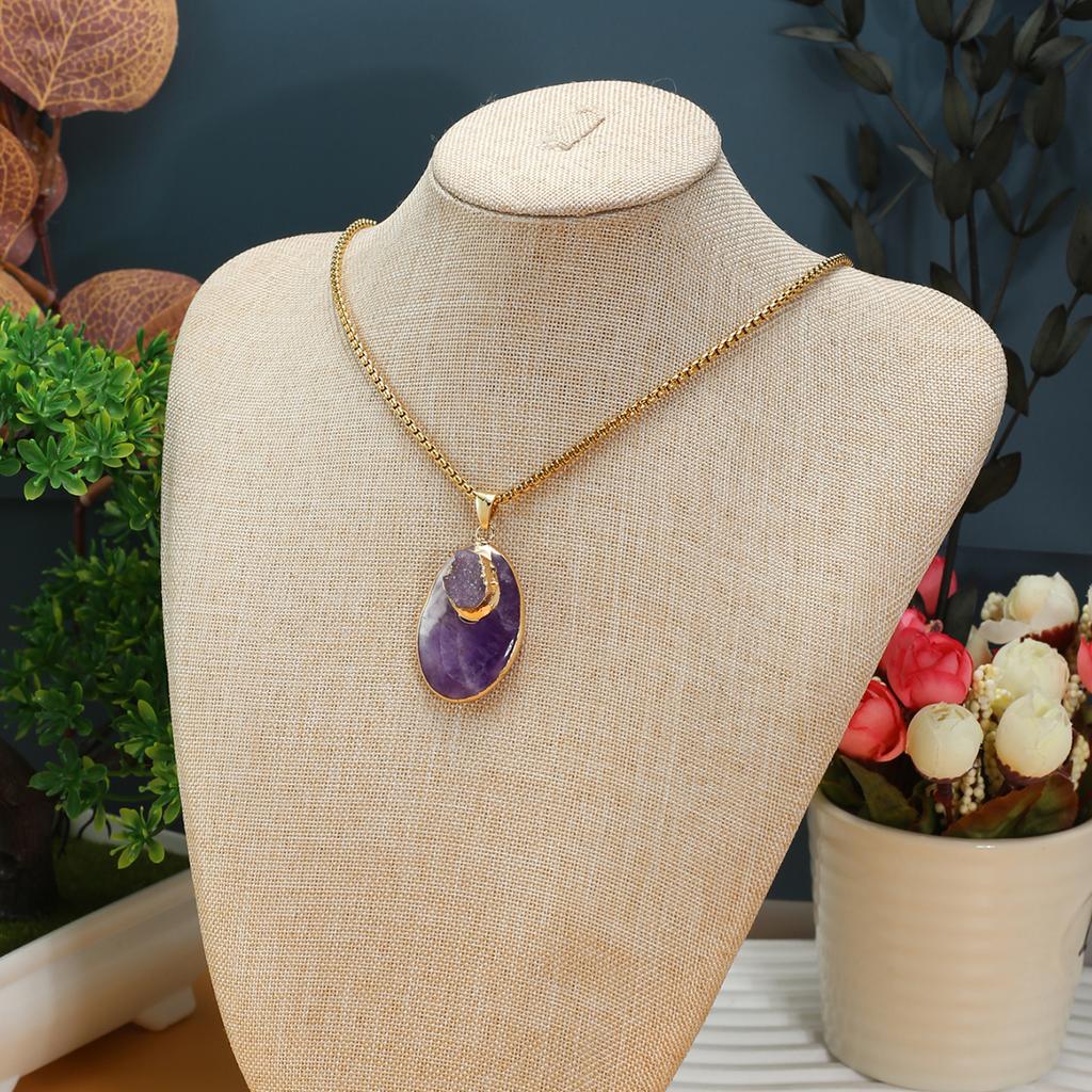 Женское ожерелье из натурального камня, розовый кварц/аметист/флюорит, кулон, ожерелье для подарка на день рождения, цепочки 60 см