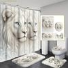 1/3/4 шт. Величественный набор штор для душа с львами, коврик для ванной, U-образный коврик и чехол на крышку унитаза - Белые головы львов на черном/бежевом фоне