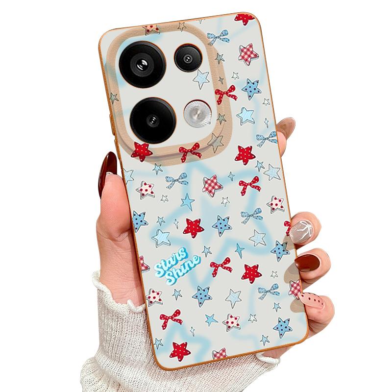 Чехол с узором из синих звезд и бантов для Xiaomi Redmi Note 14 13 Pro 5G 4G 12 11 Funda Xiaomi 14T 13T 11T Pro Силиконовая крышка с текстурой кожи