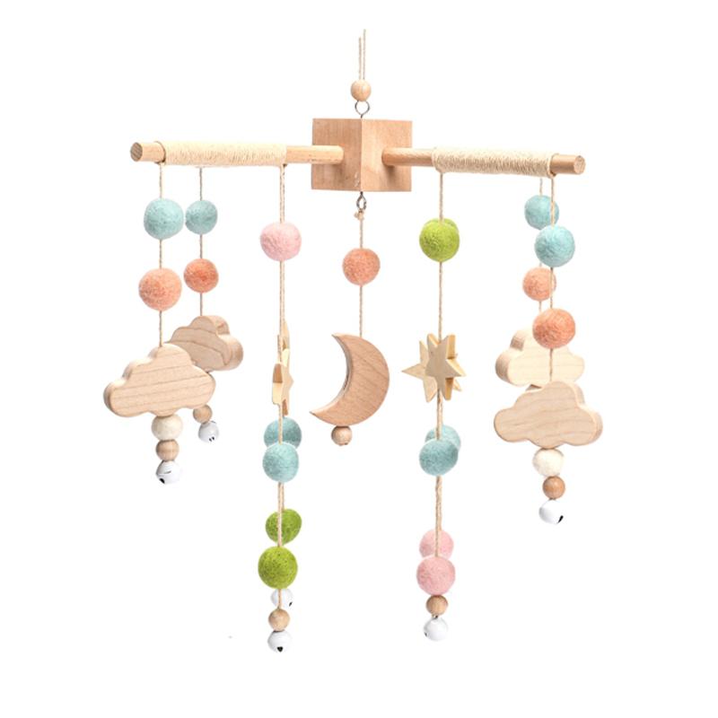 Baby Rattle Crib Mobile Toys 0 -12 Months Star Moon Wooden Bed Bell Musical Box Hairball Nordic Hanging Decor Accessories Gifts