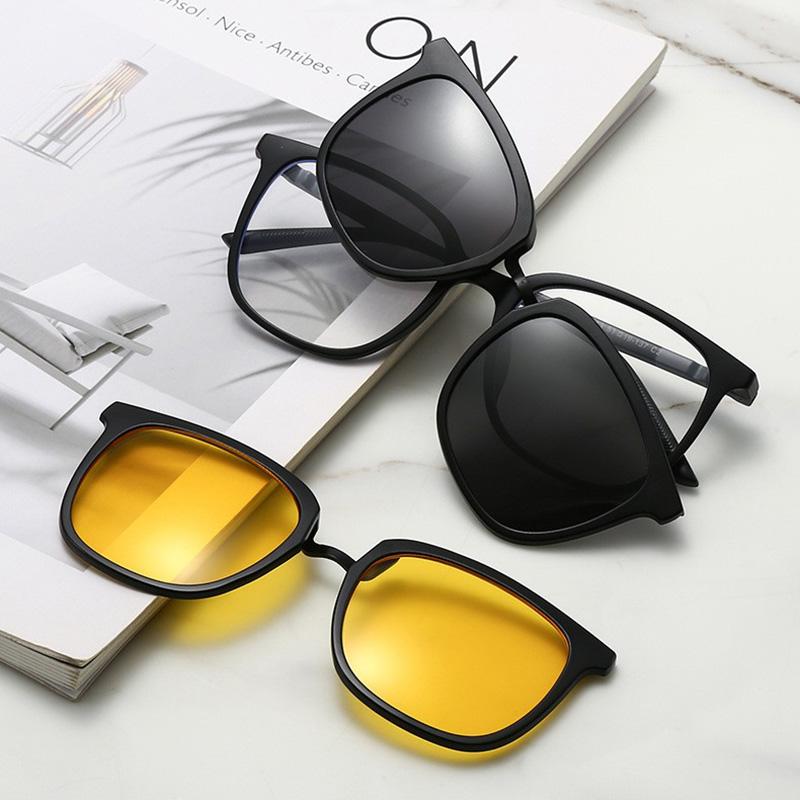 2 In 1 Magnetic Multi-Functional Night Vision Driving Sunglasses Magnetic Clip-On Lens Myopia Frames Polarized Sun Protection