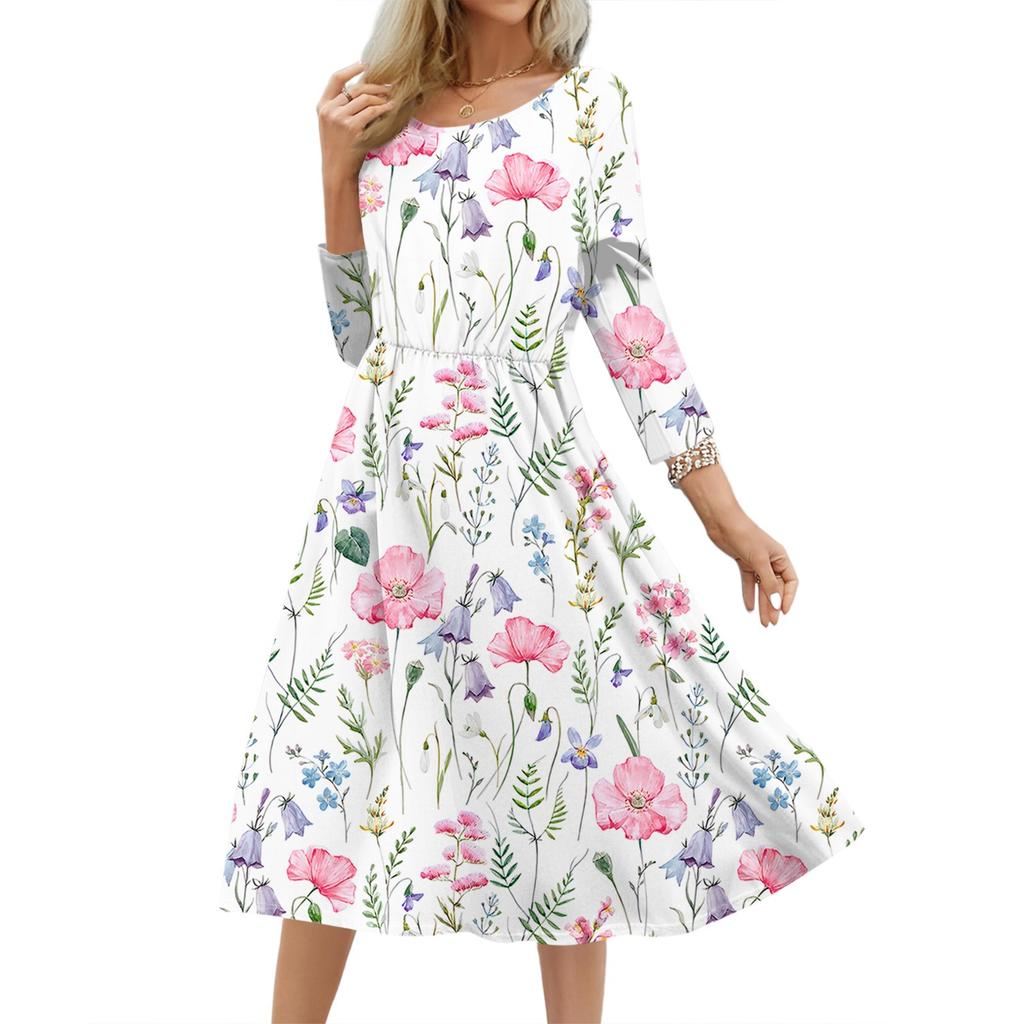 Женское модное платье свободного кроя с цветочным и лиственным принтом