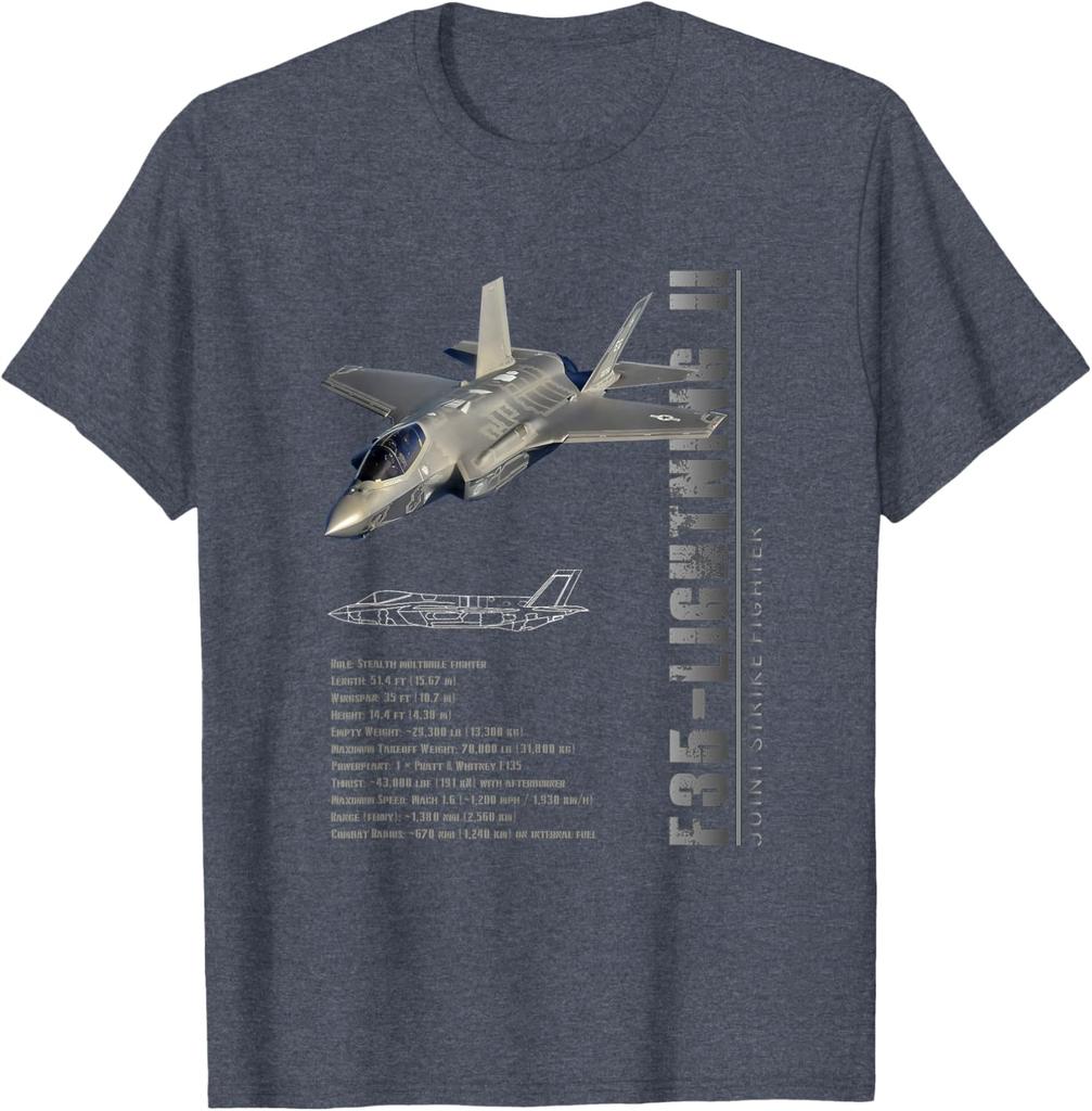 F35 Lighting II Spécifications Pour Avions TShirt Short Sleeve Casual 100 Cotton Shift