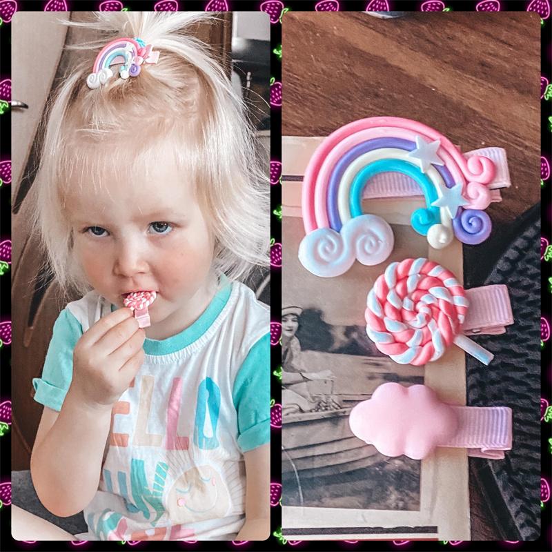 Real Shot New Cute Girl Cloud Lollipop Rainbow Hairpins Cartoon Bobby Pin Hair Clips For Girls Children Headband Kids Accessories
