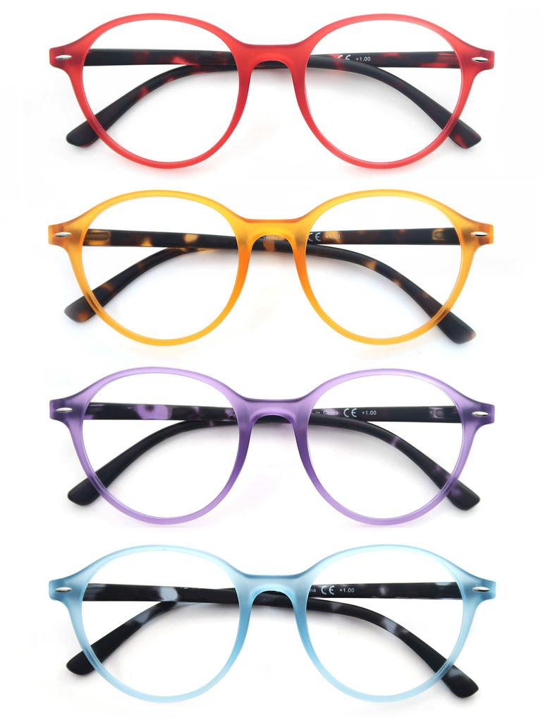 Набор из 4 очков для чтения для мужчин и женщин, круглые/квадратные/кошачий глаз, пружинные петли, ультралегкие очки для чтения, пресбиопия с диоптриями