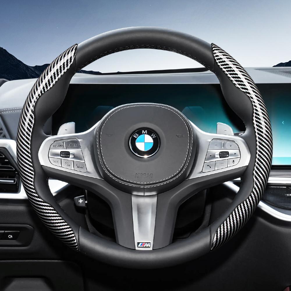 AYCCV1 Carbon fiber texture steering wheel cover for BMW fits X3 3 5 2 4 1 7 8 Series X1 X5 X2 X4 X6 X7 iX i4 i5 i7 Z4 XM iX1 iX2 non slip wear