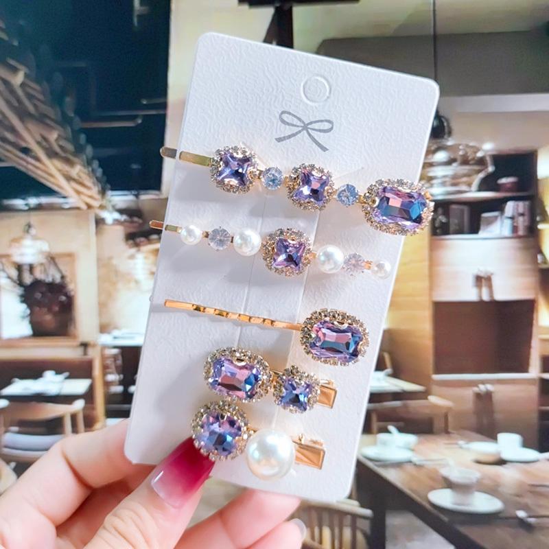 Модные женские заколки с зелеными кристаллами, набор роскошных заколок для волос с имитацией жемчуга для девочек, украшения, шпильки, аксессуары, ювелирные изделия