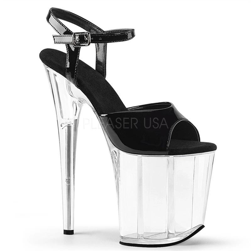 20Cm summer lady super high heel transparent sole elegant black thin heel round head one-word buckle super high heel fashion