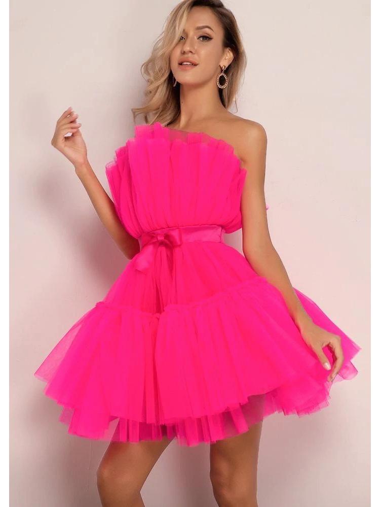 WT2025 Элегантное платье из сетчатого тюля с бантом