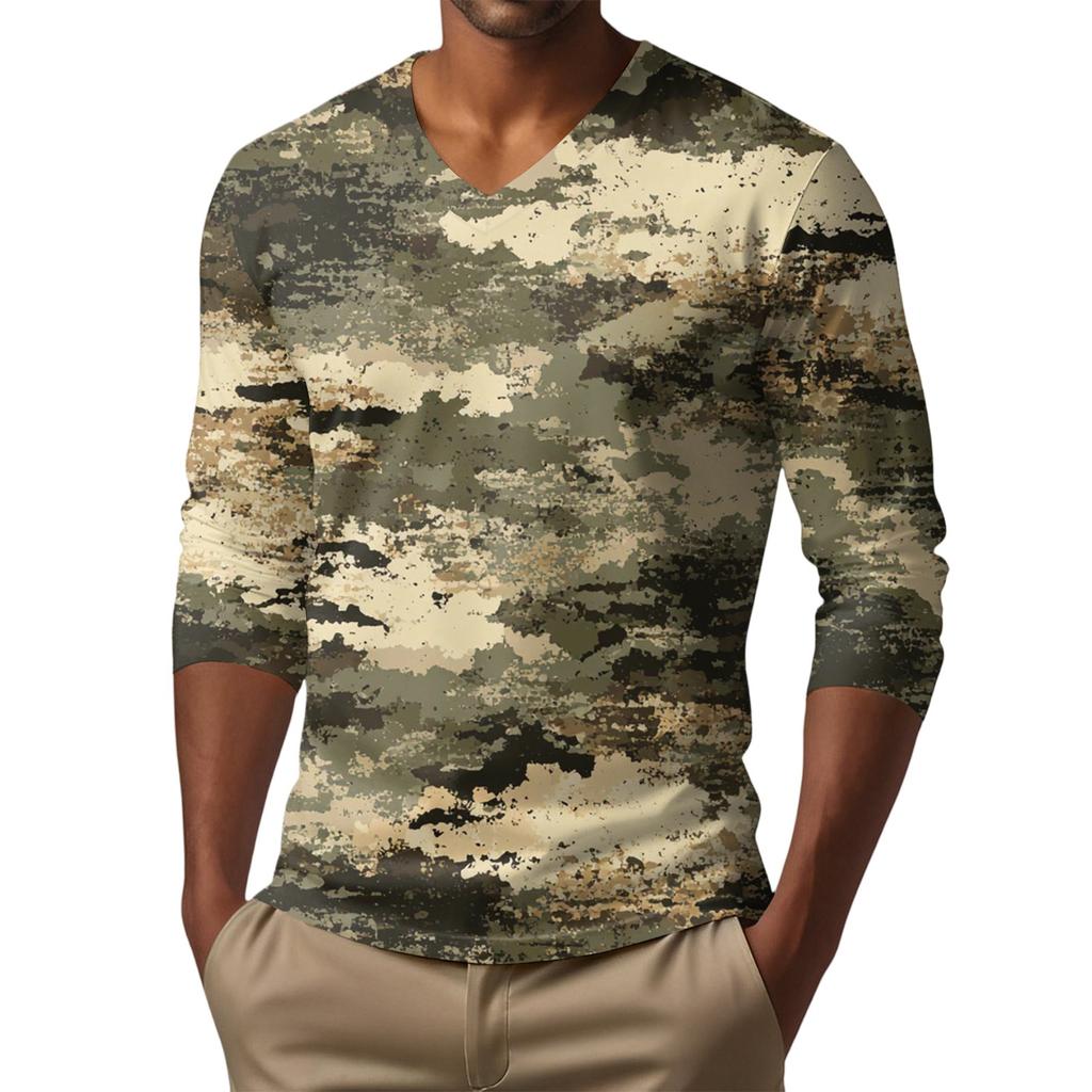Мужская футболка с V-образным вырезом, повседневная, модная, с принтом, с длинным рукавом
