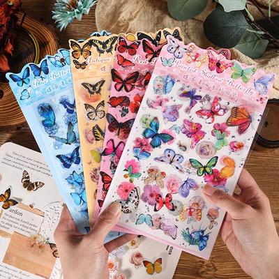2 шт. Наклейка для скрапбукинга DIY Junk Journal Decor Фотоальбом Креативные канцелярские принадлежности Цветы Бабочки Водонепроницаемые наклейки из ПВХ