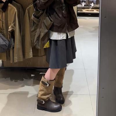 Y Dong Jie цветовая гамма на меху женские длинные сапоги Майяр высокие сапоги большой обхват голенища западные ковбойские рыцарские сапоги