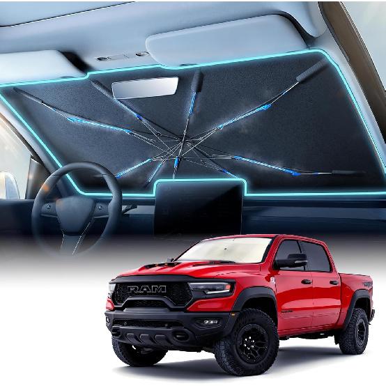 Upgrade Nmoiss Windshield Sun Shade Umbrella - [Vinyl Coating Heat Shield] Protect Car from Sun Rays & Heat Damage Keep Cool and Protect Interior,