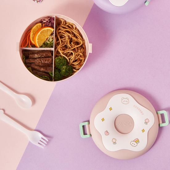 Милый мультяшный пончик, 1000 мл, ланч-бокс, контейнер для бенто, пригодный для использования в микроволновой печи, с отделениями, поставка для студентов