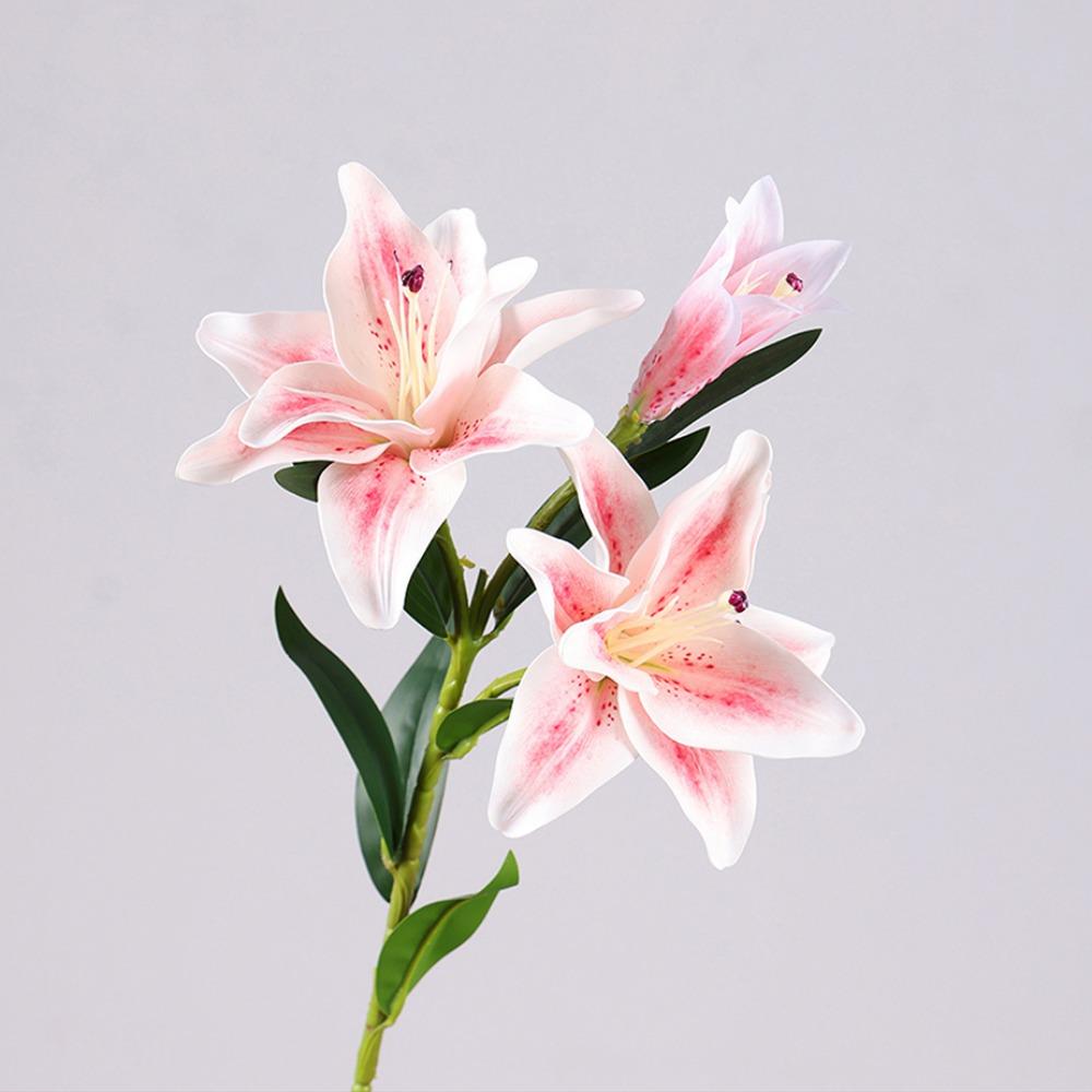 Realistic 3 Heads Lily Artifiical Flowers Multicolor Double Layers Artificial Flower PU Washable Fake Plants Wedding Supplies