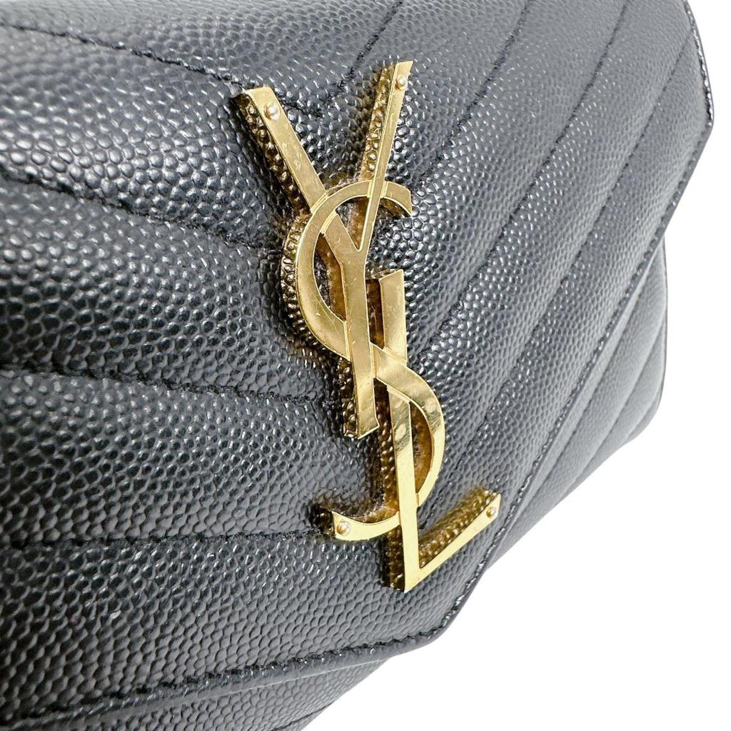 SAINT LAURENT Cassandra Button type Long Wallet purse leather black unisex Used