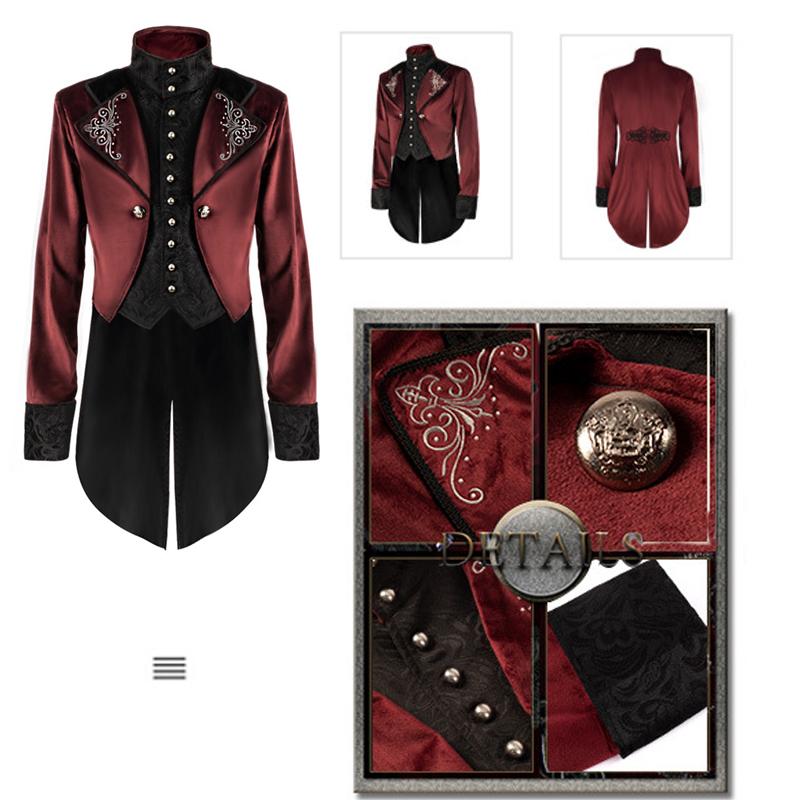 Ретро викторианский стимпанк готический мужской пиджак хвост пальто Хэллоуин костюм с воротником