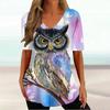 Женские футболки, винтажная футболка с графическим принтом совы и животных, летняя модная футболка с v-образным вырезом и короткими рукавами, большие женские футболки, одежда
