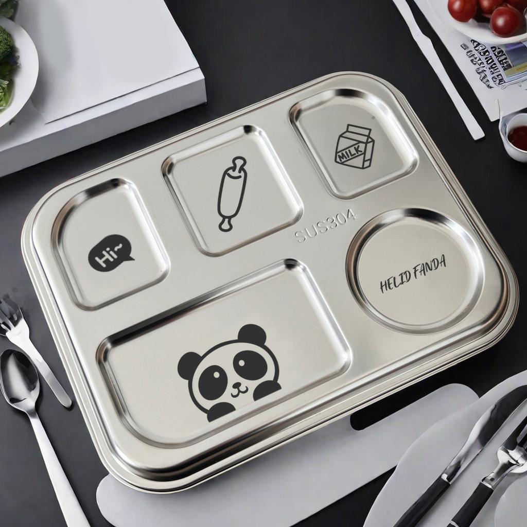 Ланч-бокс из нержавеющей стали 304 с отделениями, студенческие разделенные контейнеры для еды с милой крышкой, столовая посуда