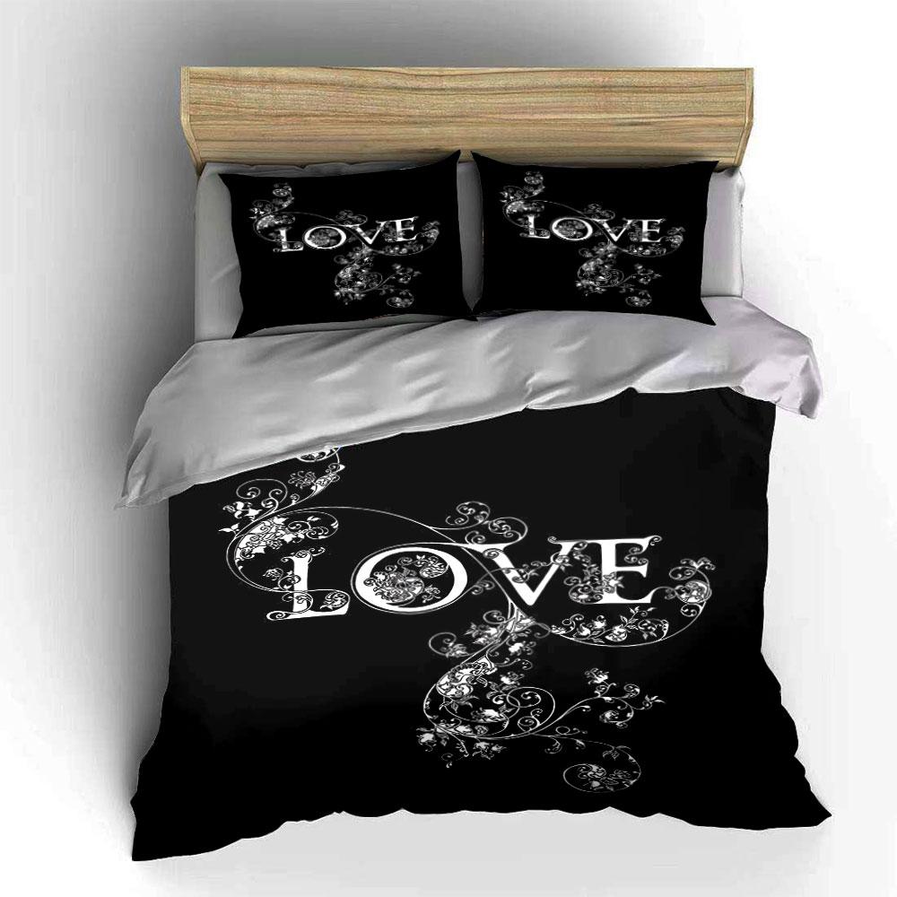 Floral Love Black Bedding Set Bedding Duvet Cover Set Duvet Cover Pillowcases (1 * Duvet Cover 2 * Pillowcases, without duvet insert)