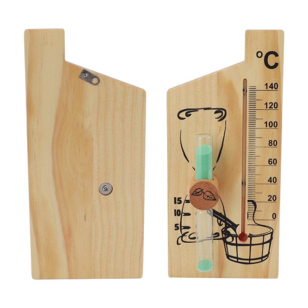 Sauna Thermometer Hourglass 15 Minute Sand Timer Golden Wood 0 To 140 Celsius Degree Temperature