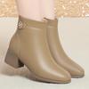 Women's Khaki Short Boots: Autumn/Winter 2023 Fashion, Soft Sole, Velvet-Lined Leather for Middle-Aged Moms