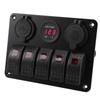 Switch Panel DC 12 to 24V 5 Gang Aluminum Alloy IP65 Water Resistant Prewired Rocker Switch Panel with Dual USB Cigar