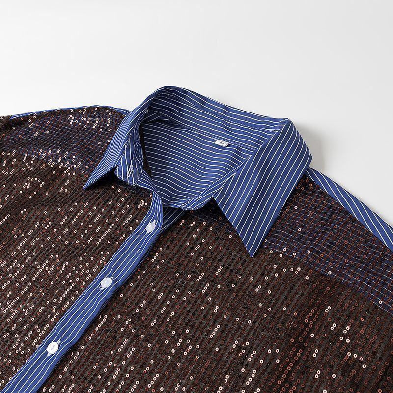 Kaslead New Women clothes Western Style Fashion Long sleeve Loose Casual Sequins Shirts