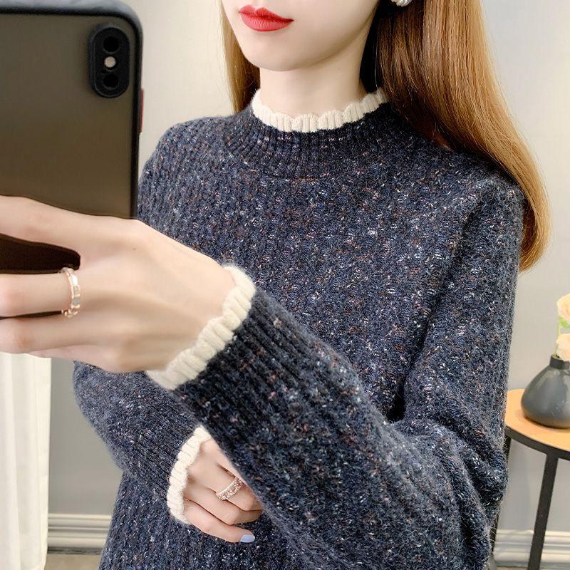 Толстый базовый свитер с полувысоким воротом и добавлением бархата, зимний свободный и универсальный свитер, модный трикотаж