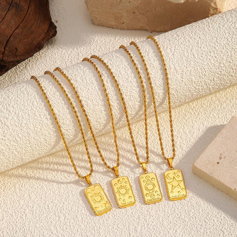 Tarot three-dimensional relief diamond-encrusted flower octagram pendant necklace design titanium steel twist chain necklace