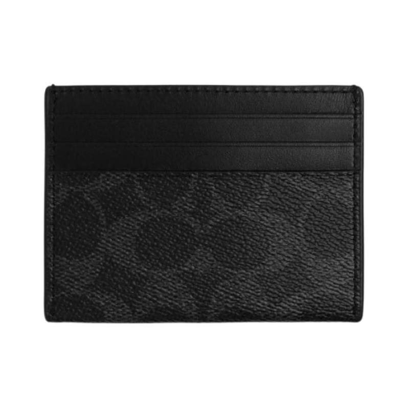 COACH card holder 10 Fashionable logo print contrasting design, artificial leather and cow leather holder, regular, women's style, gray Gray and black