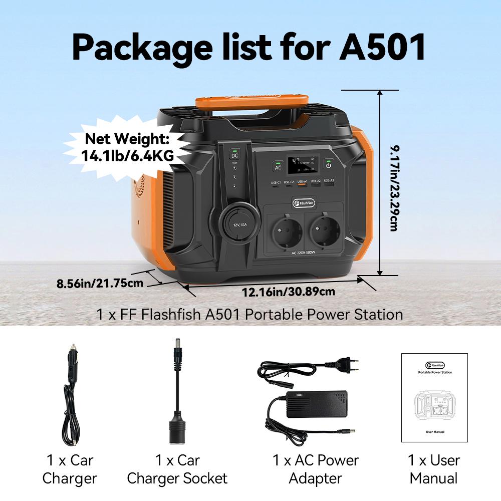 AC 230V 500W(Peak 1000W) Portable Power Station EU Solar Generator 540Wh 120W DC Power Battery Camping Outdoor RV