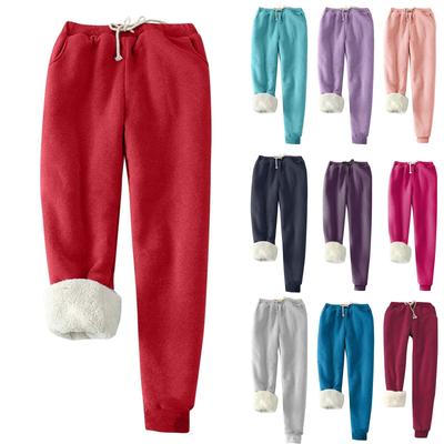 Женские модные однотонные спортивные свободные утолщенные теплые флисовые брюки