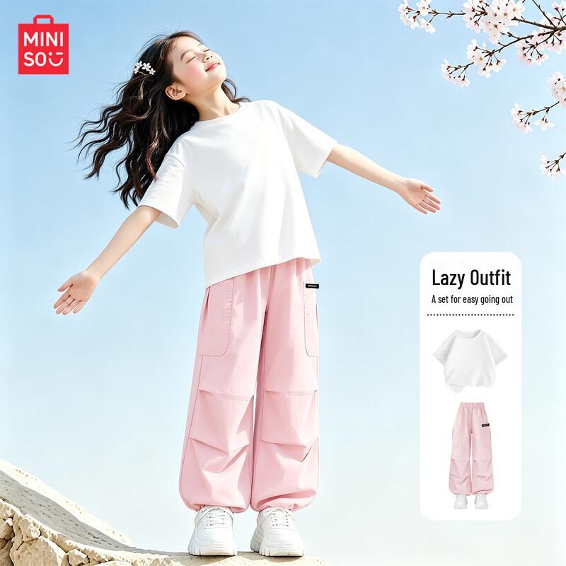 MINISO Летний хлопковый комплект из футболки и брюк для девочек 2026